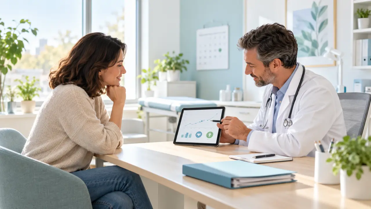 Patient échangeant avec son nouveau médecin traitant dans un cabinet lumineux