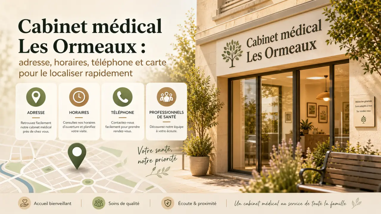 Cabinet médical Les Ormeaux : adresse, horaires, téléphone et carte pour le localiser rapidement