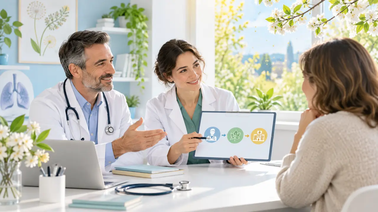 Personne présentant des symptômes d’allergie au printemps lors d’une consultation médicale