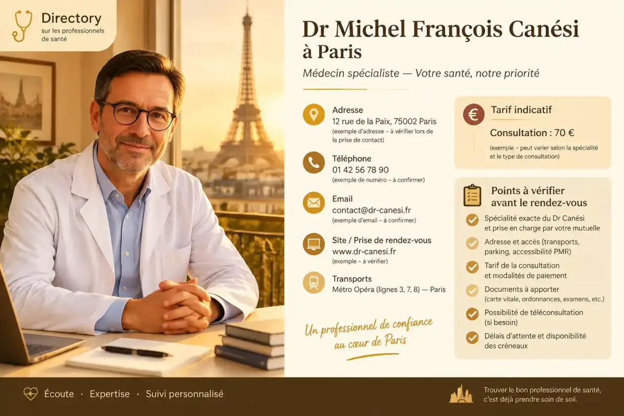 Dr Michel François Canési à Paris : coordonnées, tarif et points à vérifier avant le rendez-vous