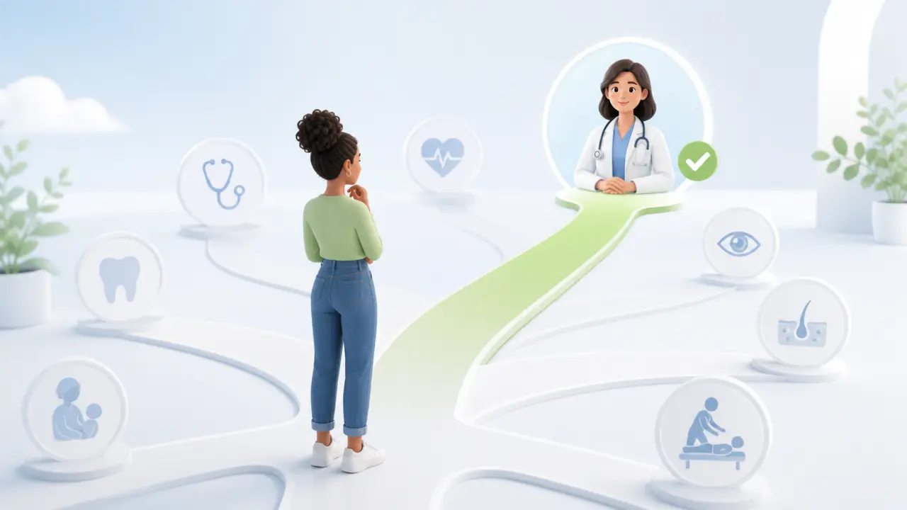 Interface moderne illustrant le choix d'un praticien de santé