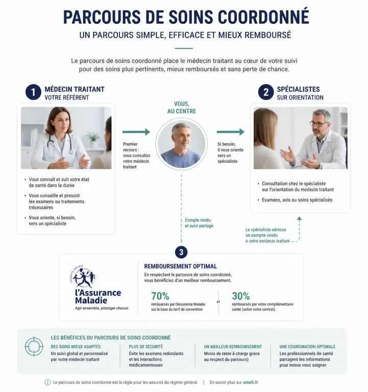 Schéma explicatif du parcours de soins coordonné pour un cabinet médical