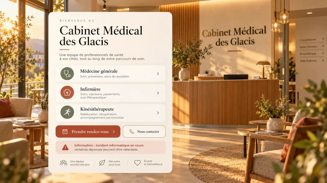 Cabinet Médical des Glacis : rendez-vous, contact et incident informatique