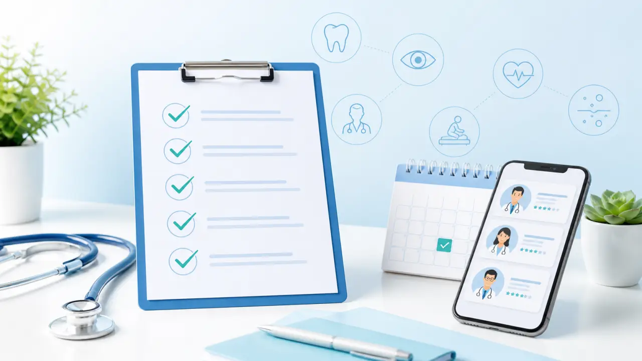 Illustration d'une interface médicale moderne présentant une checklist de rendez-vous