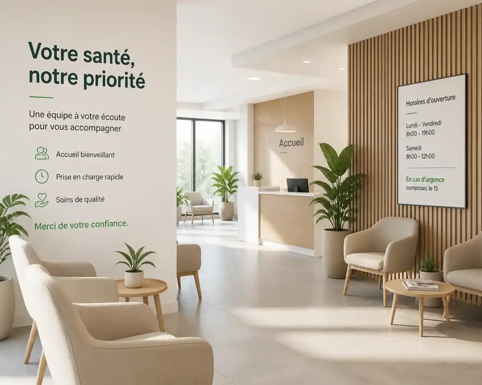 Salle d'attente accueillante du cabinet médical du Clos Joli pour rassurer les patients