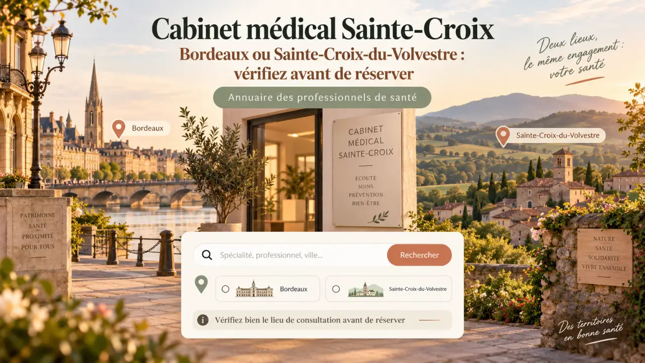 Cabinet médical Sainte-Croix : Bordeaux ou Sainte-Croix-du-Volvestre, vérifiez avant de réserver