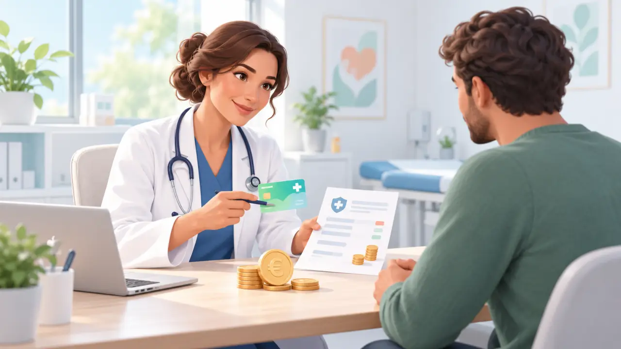 Patient échangeant avec un médecin au sujet des honoraires et du remboursement